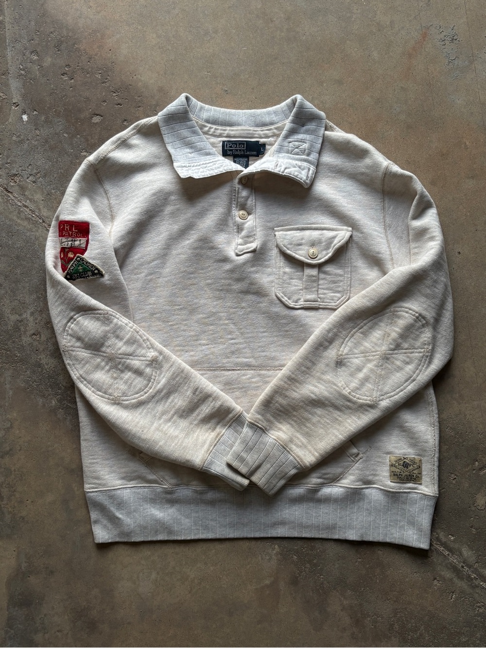 Vintage Polo by Ralph Lauren ski patrol Cream Long-Sleeve Polo Sweater